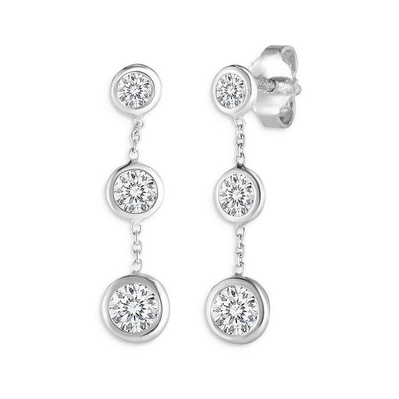 Earrings 14K Diamond Disk Drop Earrings - Rhodium-Plated 14K White