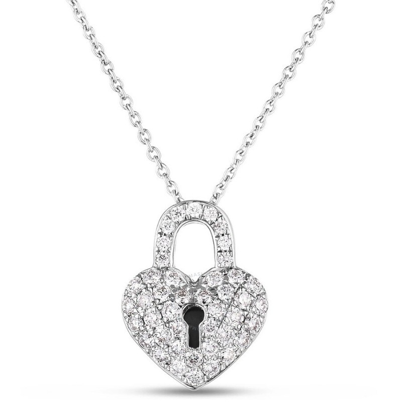 18K YELLOW GOLD TINY TREASURES DIAMOND LOCK NECKLACE - Roberto