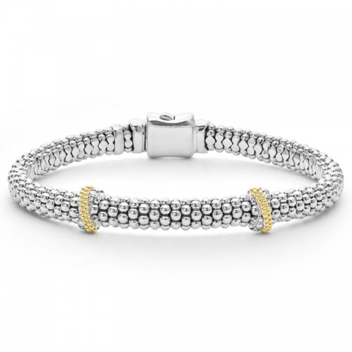 Lagos Sterling Silver And 18K Yellow Gold Caviar Lux Double X Station Rope Bracelet