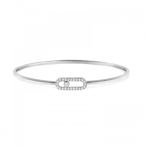 Messika 18K White Gold Move Uno Pave Flex Bangle Bracelet