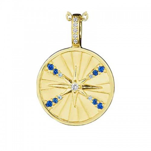 Penny Preville 18K Yellow Gold Blue Sapphire Starburst Medallion Pendant