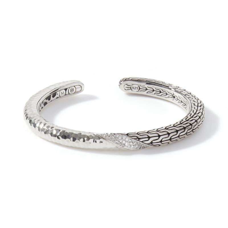 Sterling Silver Classic Chain Hammered Medium Kick Cuff Bracelet