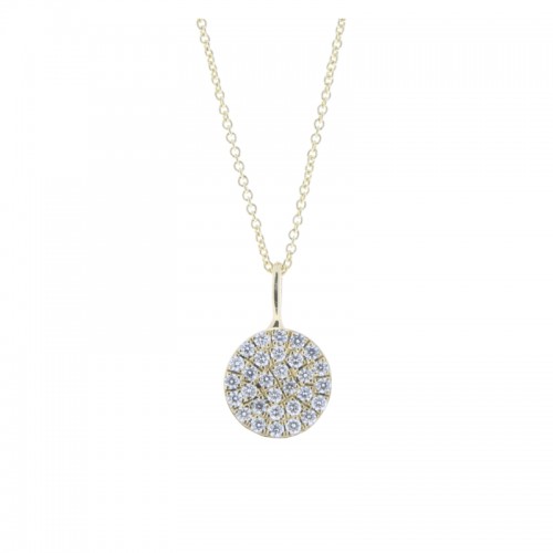 Lisa Nik 18k yellow gold Talisman pave disc pendant necklace with diamonds weighing 0.20 carat total weight, 18