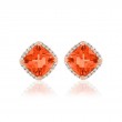 Lisa Nik 18k rose gold Rocks 8mm cushion shaped fire opal stud earrings with diamond halo weighing 0.30 carat total weight