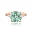 Lisa Nik 18k rose gold Rocks cushion prasiolite ring with diamonds, 10mm prasiolite with diamoinds weighing 0.14 carat total weight, size 6