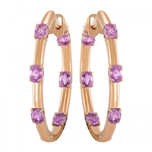 Etho Maria 18K Rose Gold Oval Shape Pink Sapphire Hoop Earrings