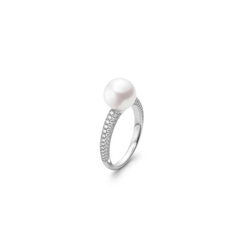 Mikimoto Pearl and Sapphire Ring in 18k White Gold