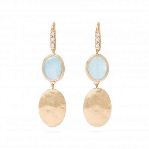 Marco Bicego Siviglia Drop Earrings in 18K yellow gold with aquamarine and diamond accent weighing 0.05 carat total weight