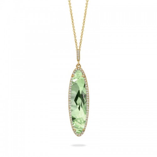 14K Yellow Gold Diamond Pendant With Green Amethyst