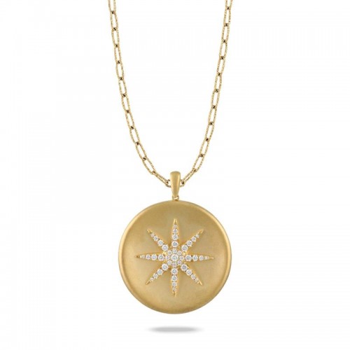 18K Yellow Gold Diamond Pendant In Satin Finish