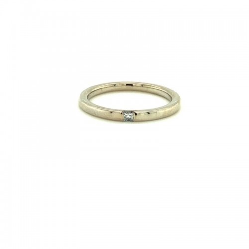 Lisa Nik 18k white gold rhodium plated Sparkle stackable band with a princess cut diamond weighing 0.08 carat weight