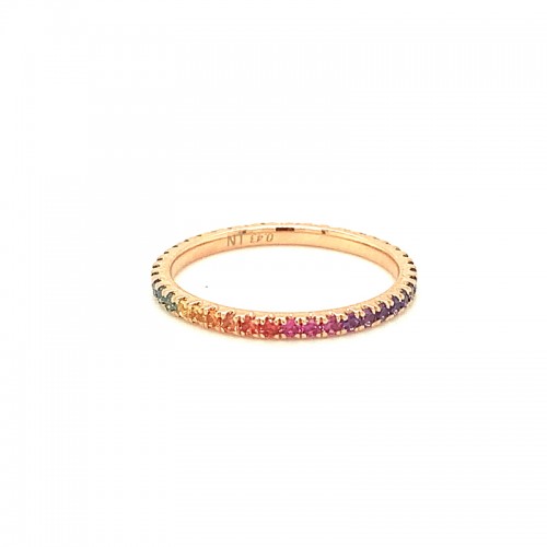 Lisa Nik 18k rose gold Colors eternity band with rainbow sapphires weighing 0.43 carat total weight