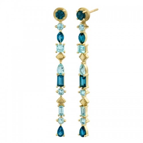 Sloane Street 18K Yellow Gold Multi-Shape London Blue And Sky Blue Topaz Drop Earrings