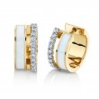 Sloane Street 18K Yellow Gold White Enamel And Diamond Double Huggie Hoop Earrings