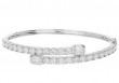 18K White Gold Emerald Cut and Round Diamond Bypass Bangle