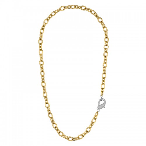 18K yellow and white gold chain link necklace with diamond clasp