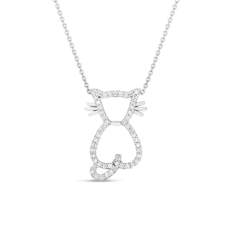 Roberto Coin 18K White Gold Tiny Treasures Cat Pendant