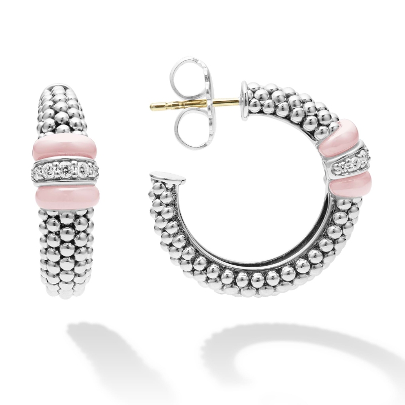 Lagos Pink Ceramic Caviar Hoop Earrings