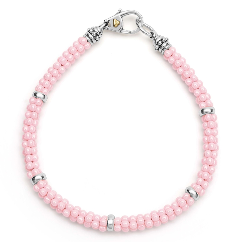 Lagos Pink Five Silver Station Ceramic Caviar Bracelet