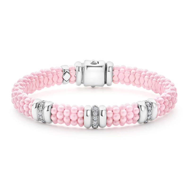 Lagos Pink Three Station Diamond Caviar Bracelet