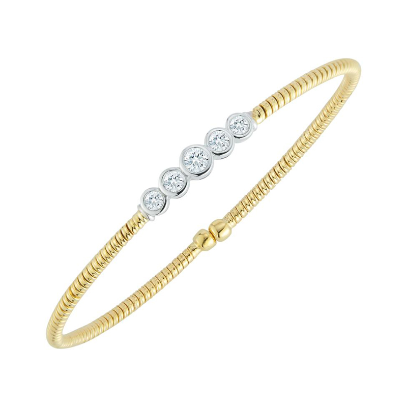 Fallon B 18K Yellow And White Rhodium Plated Gold Bezel Set Diamond Station Bangle