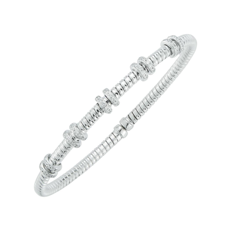 Fallon B 18K White Gold Rhodium Plated Diamond Station Bangle