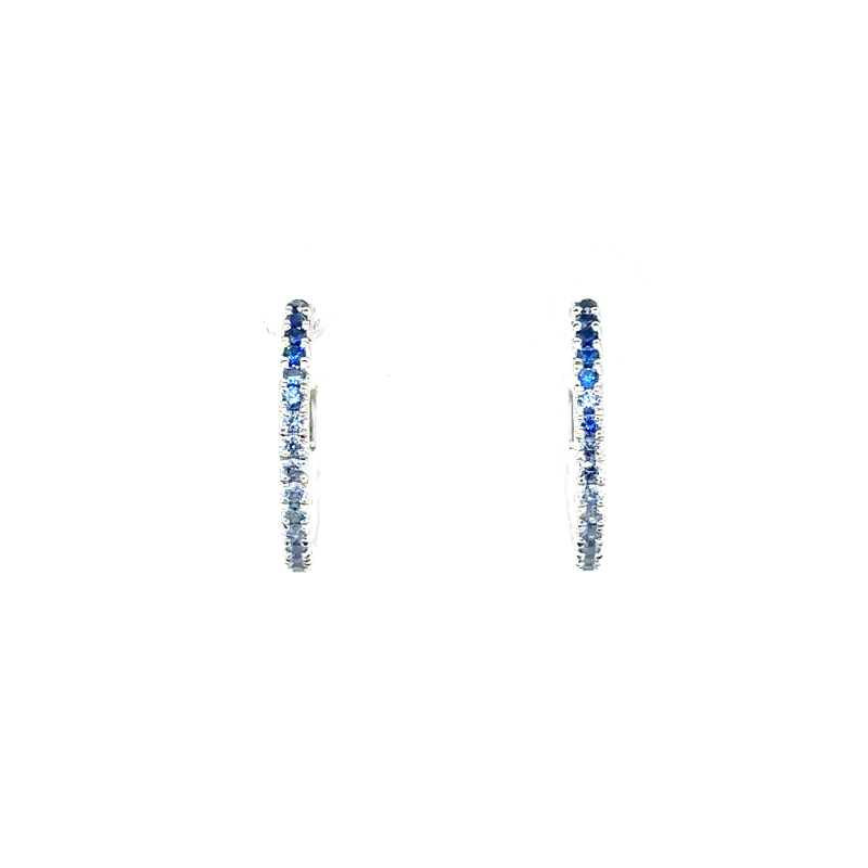 Lisa Nik 18k white gold rhodium plated hinged hoop earrings with ombre blue sapphires weighing 0.39 carat total weight