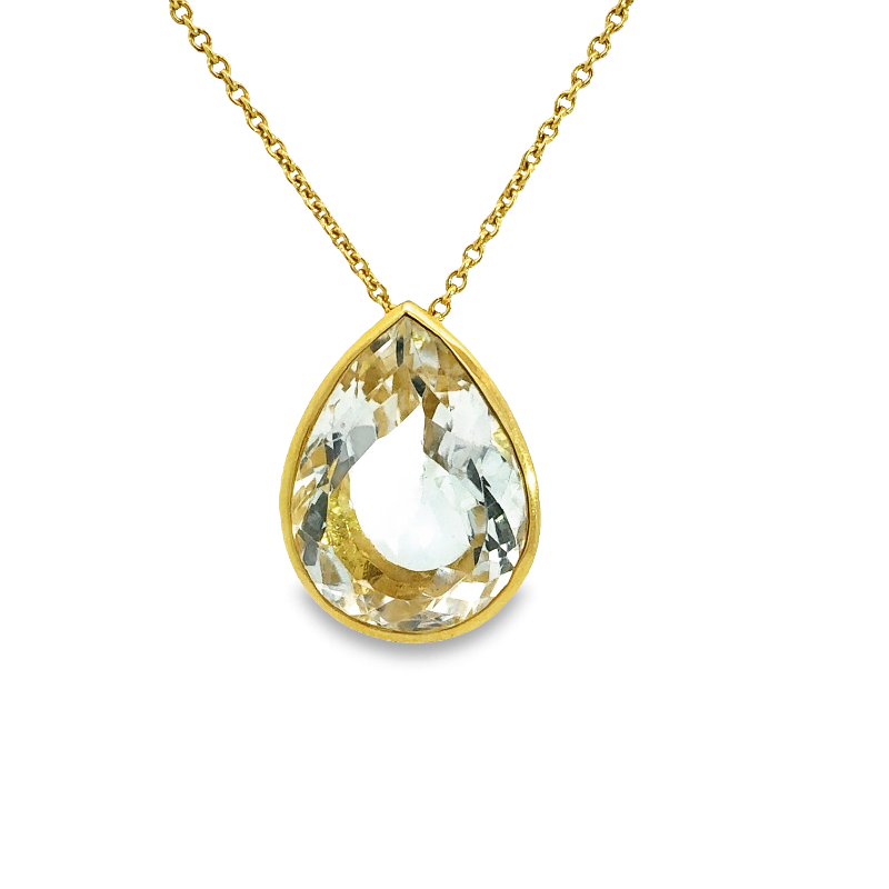 Lisa Nik 18k yellow gold pear shaped 20x15mm clear quartz pendant ...