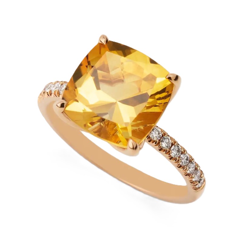 Lisa Nik Rock Ring In 18K Rose Gold With 10Mm Citrine Ring And Diamonds Weighing 0.15 Carat Total Weight