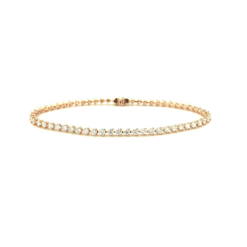 Lisa Nik Sparkle 3-Prong Line Bracelet In 18K Rose Gold With Round Diamonds Weighing 3.01 Carats Total Weight