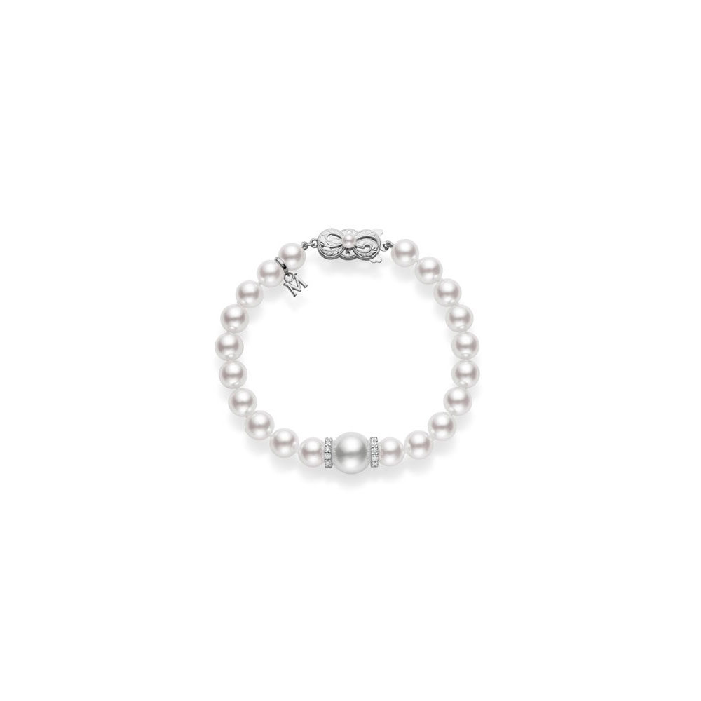 Mikimoto 18K White Gold Rhodium Plated Fusion Muti Pearls Bracelet