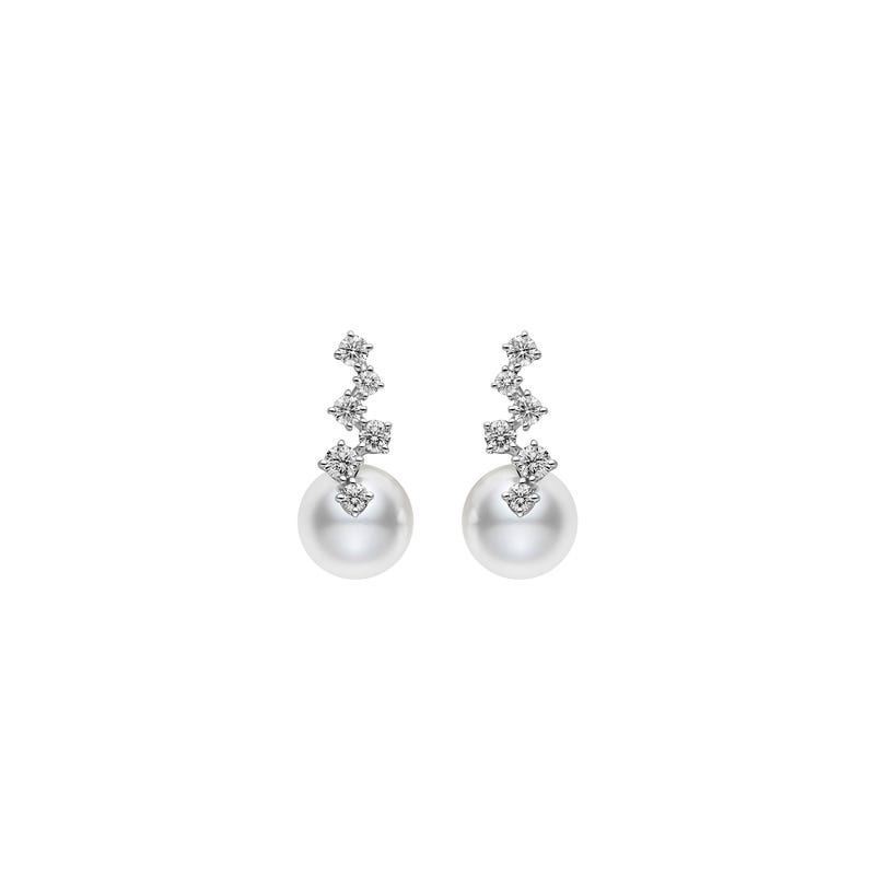 Mikimoto 18K White Gold Classic Akoya Cultured Pearl And Diamond Drop Earrings