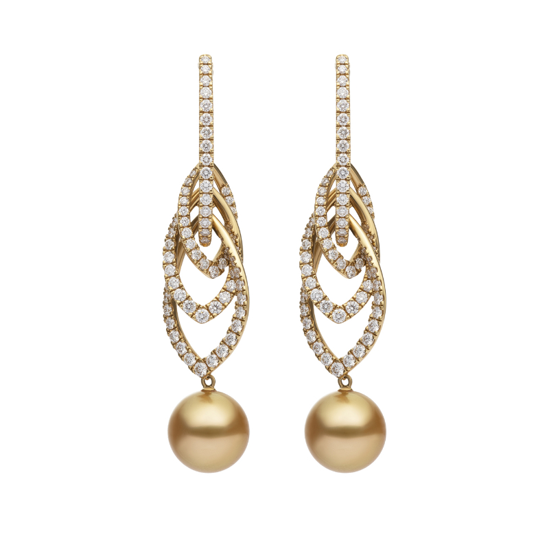 Mikimoto Classic Cultured Golden South Sea Pearl And Diamond Earrings