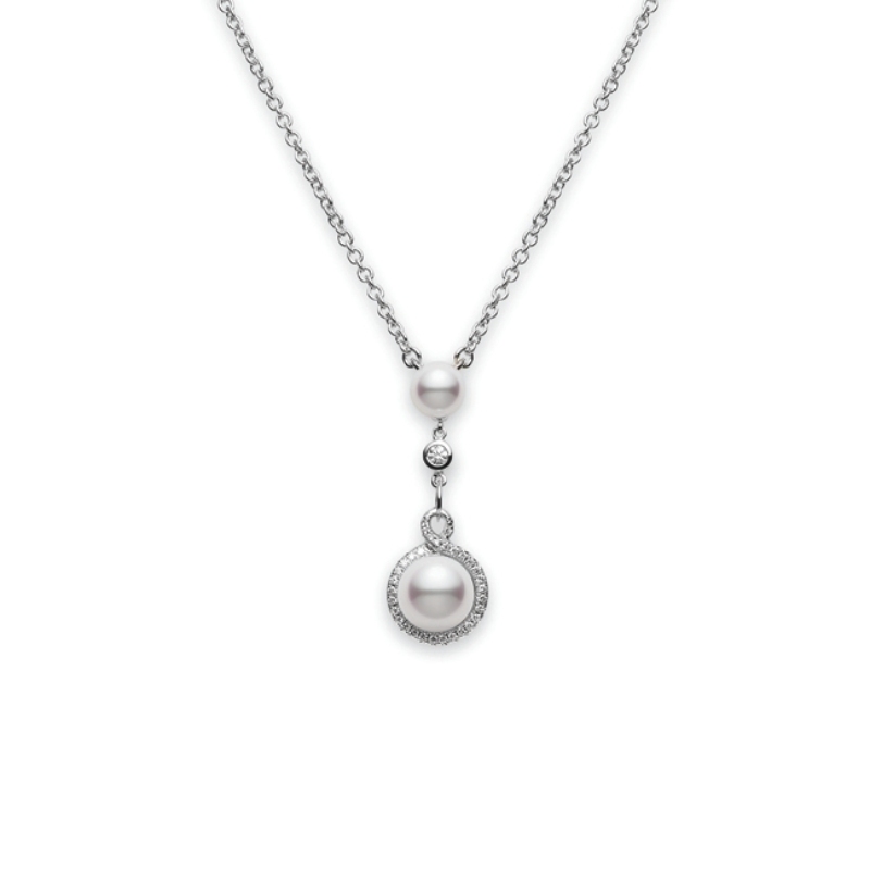 Mikimoto  18K White Gold Petit Soleil Akoya Cultured Pearl Drop Pendant