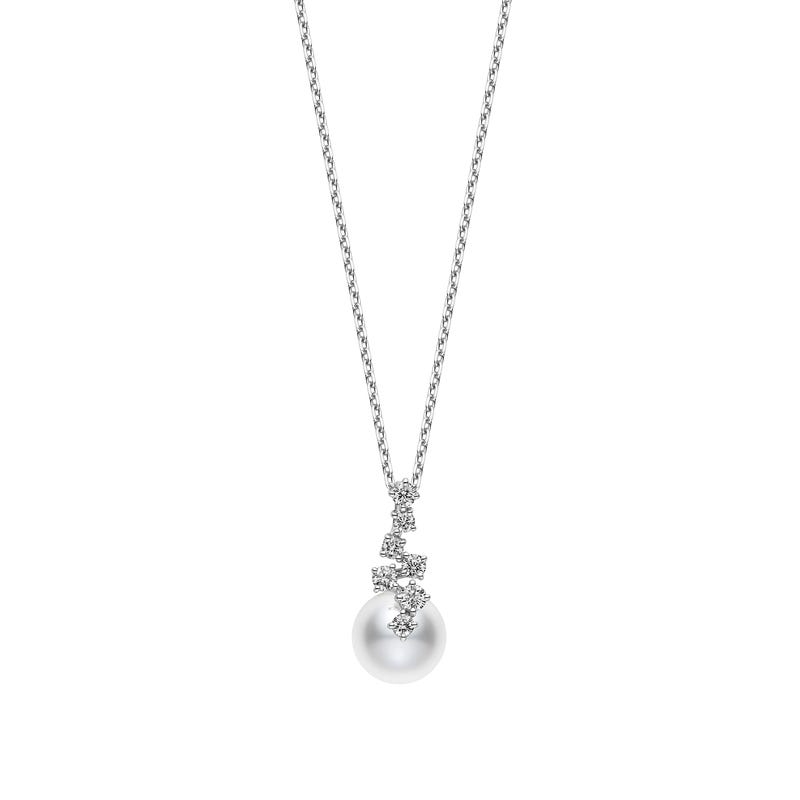 Mikimoto 18K White Gold Classic Akoya Cultured Pearl And Diamond Drop Pendant