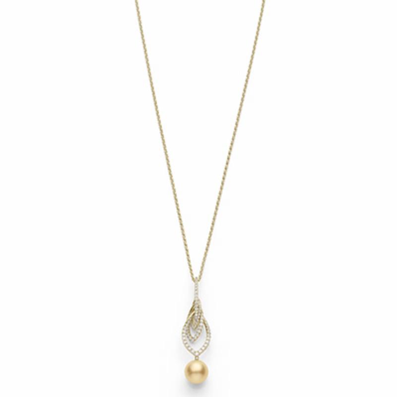 Mikimoto Classic Cultured Golden South Sea Pearl And Diamond Pendant