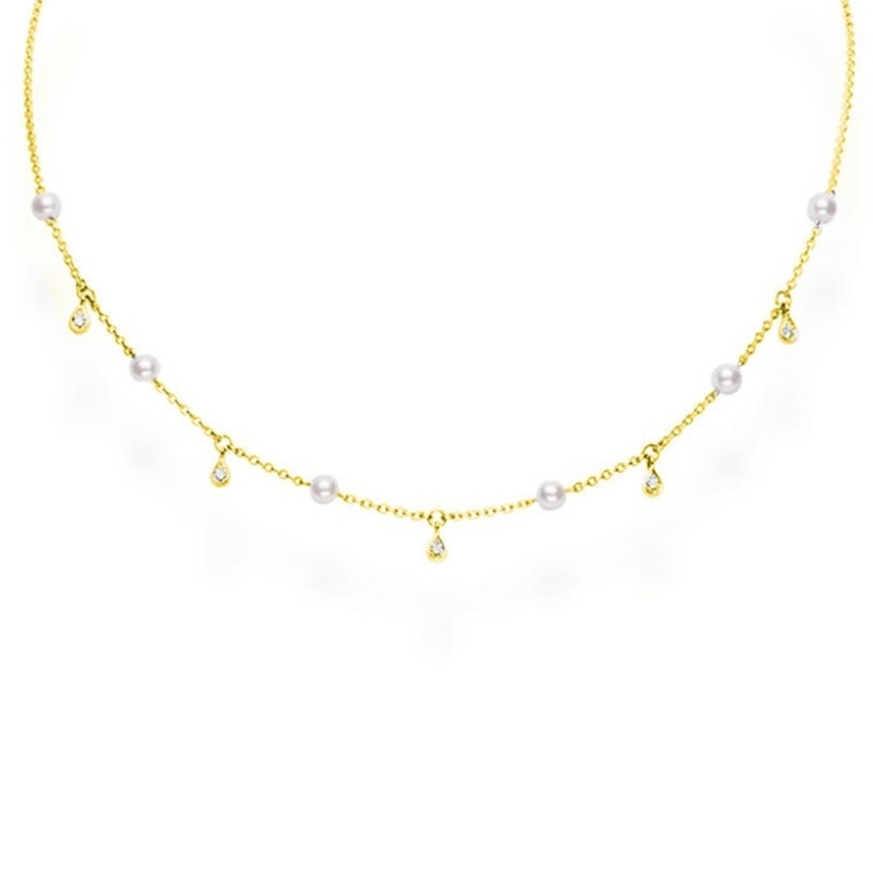 Mikimoto 18K Yellow Gold Pearl Station Necklace