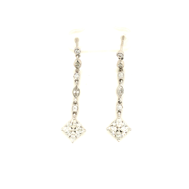 Lisa Nik 18k white gold rhodium plated Sparkle drop earrings with marquise and round diamonds weighing 1.00 carat total weight