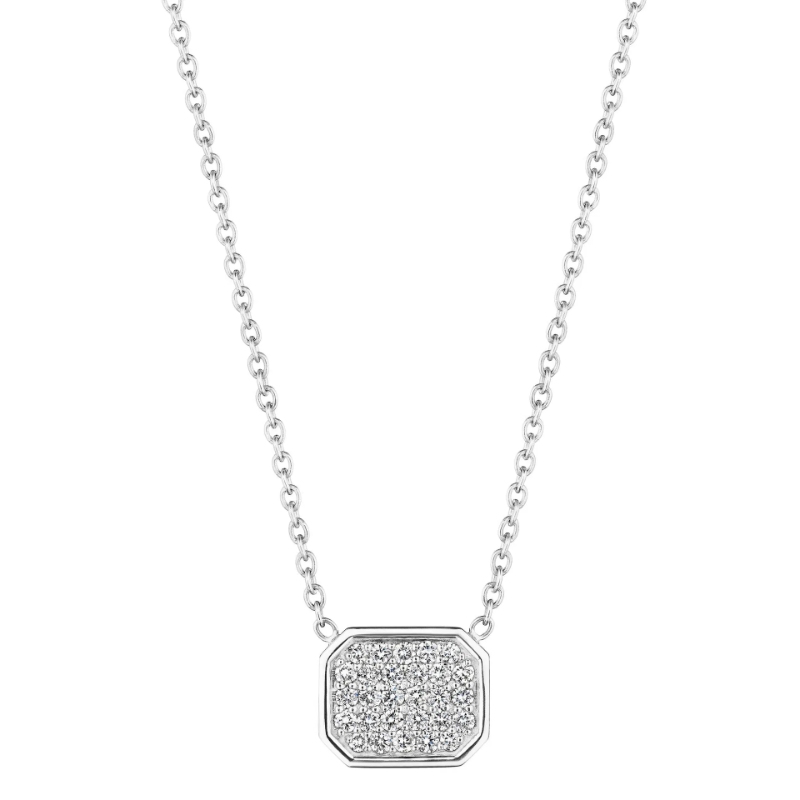 Penny Preville 18K White Gold Emerald Shape Pavé Necklace