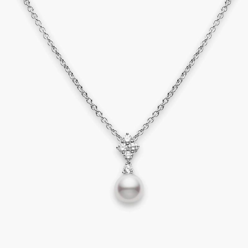 Mikimoto 18K White Gold Rhodium Plated Pearl Pendant Necklace