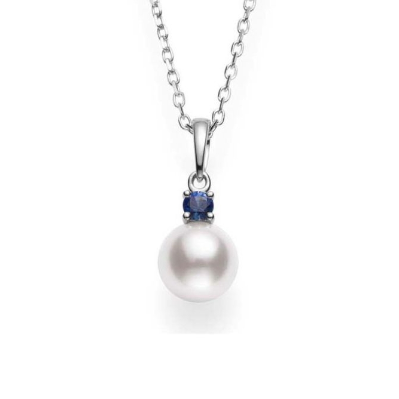 Mikimoto 18K White Gold Rhodium Plated Pearl Pendant Necklace