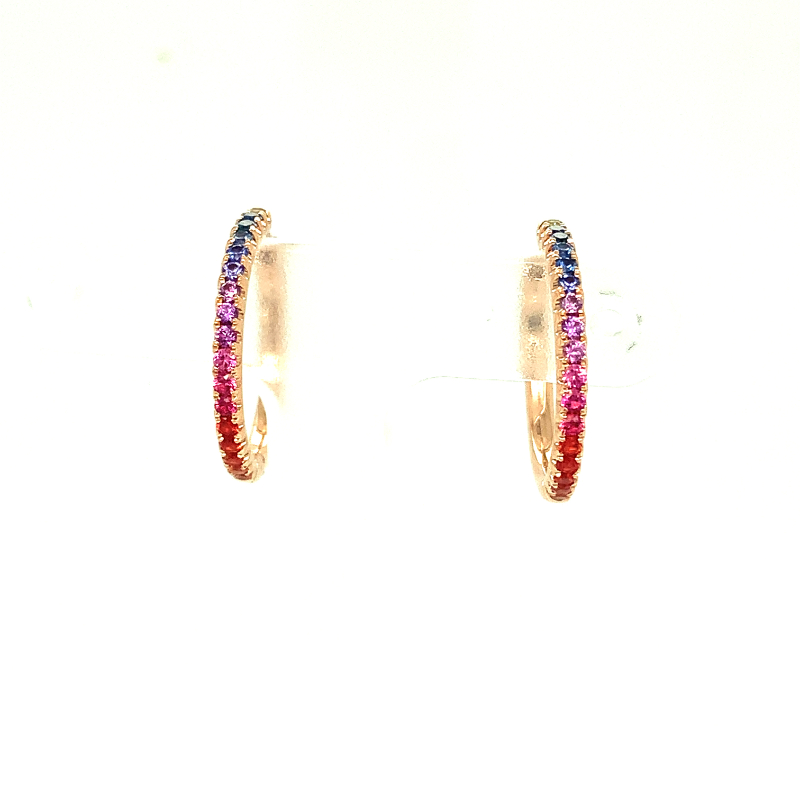 Lisa Nik 18k rose gold Colors hinged hoop  earrings with rainbow sapphires weighing 0.42 carat total weight
