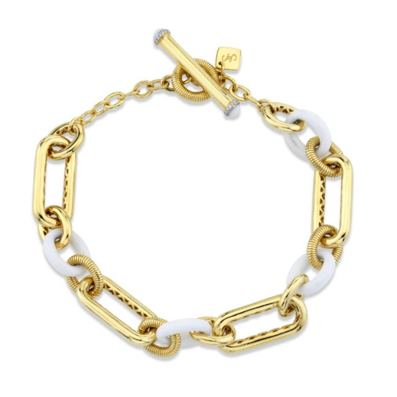 Sloane Street 18K Yellow Gold Diamond, White Onyx And Gold Link Bracelet