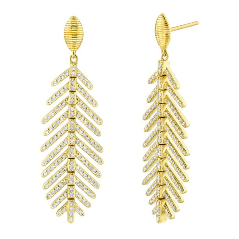 Sloane Street 18K Yellow Gold Diamond Feather Drop Earrings