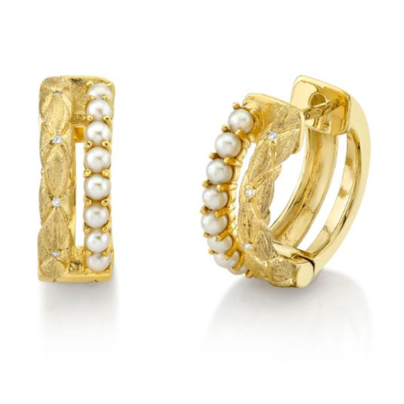 Sloane Street 18K Yellow Gold Pearl And Diamond Huggie Hoop Earrings