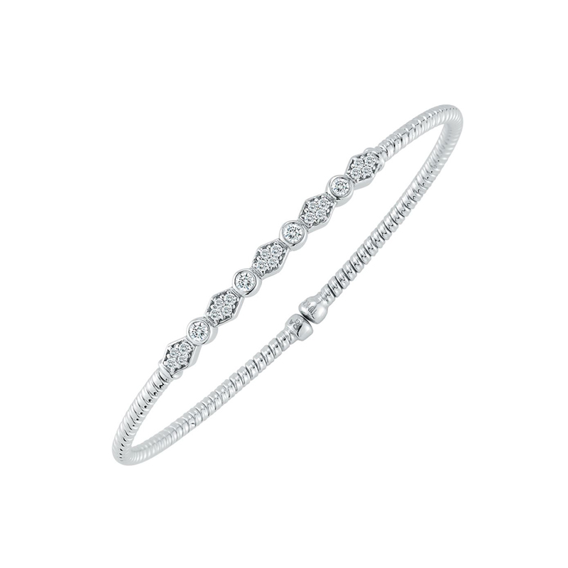 Fallon B. 18K White Gold Rhodium Plated Diamond Bangle