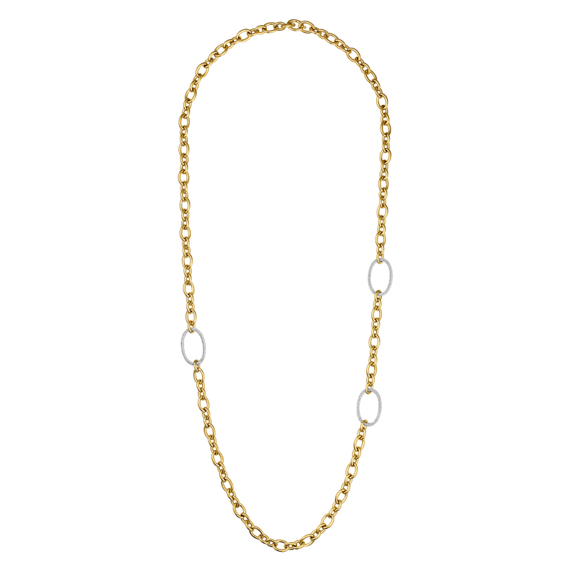 18K yellow and white gold chain link station necklace