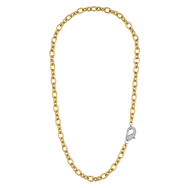 18K yellow and white gold chain link necklace with diamond clasp